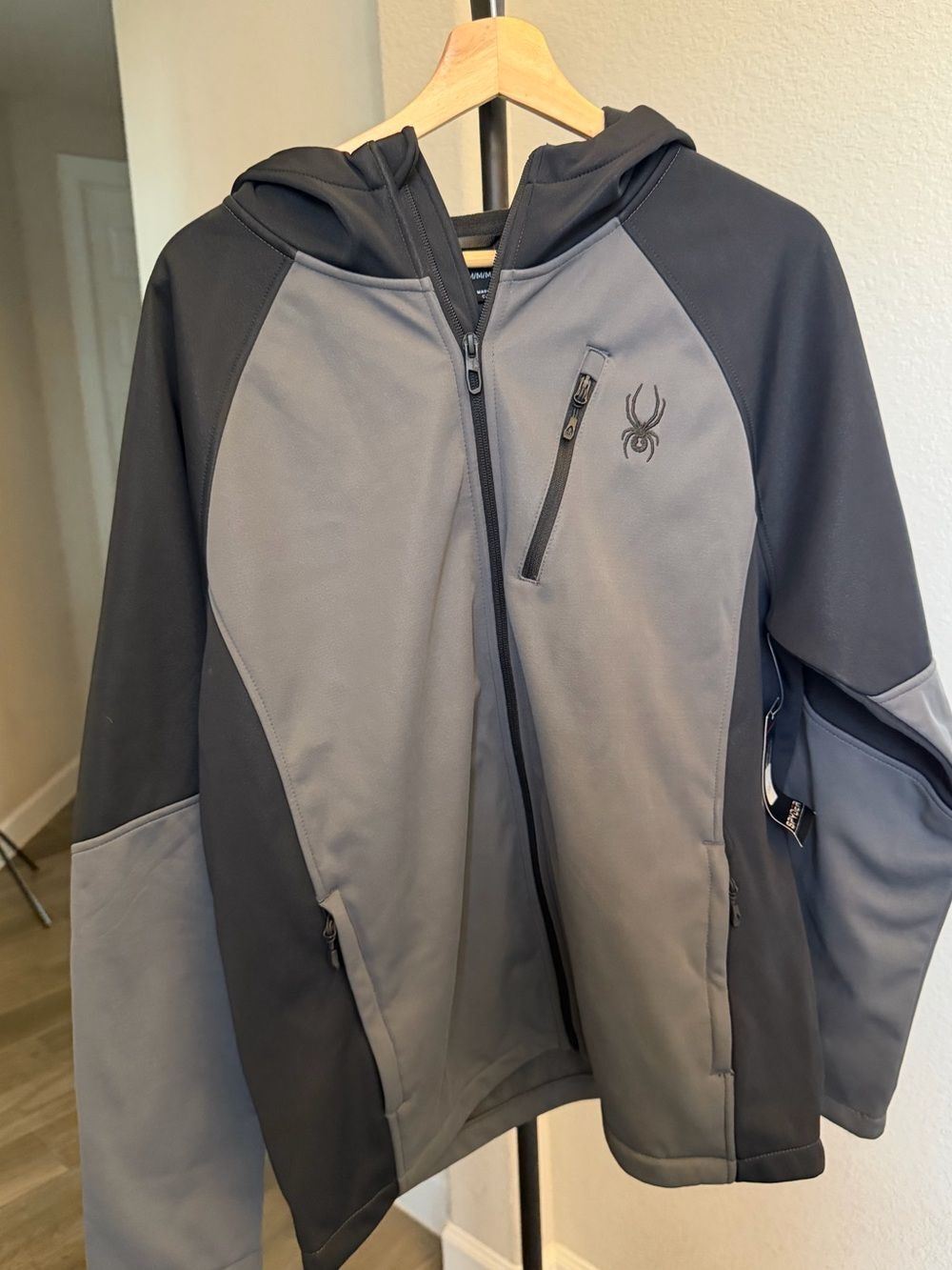 Spyder Men's Two-Tone Gray Hooded Full Zip Soft shell Polar Jacket M MSRP: $149